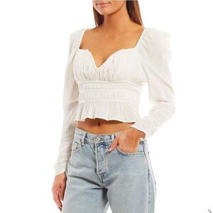 Free People Chloe Boho Bustier Ivory Smocked Top XS